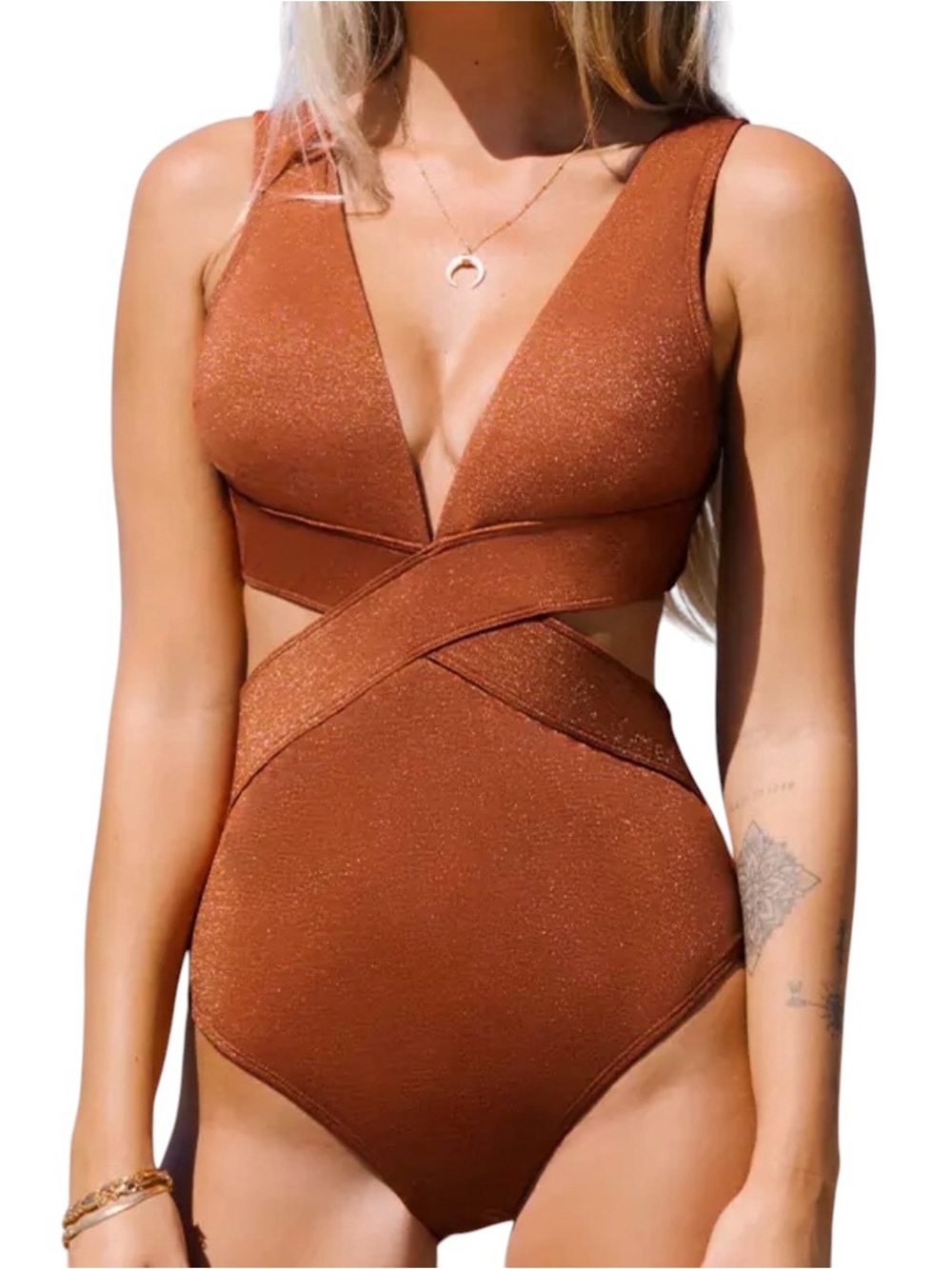 Cupshe Rust Shimmer Crisscross One-Piece